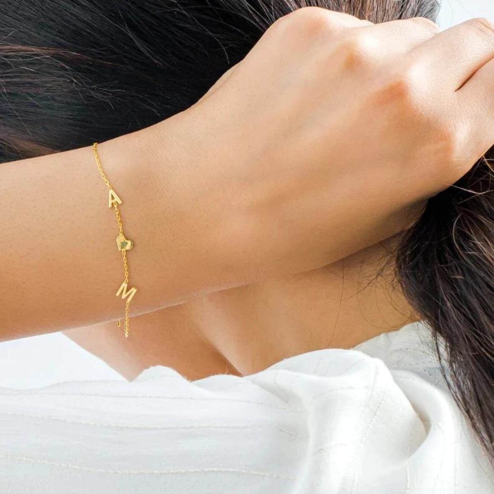 Inseparabili – Bracciale con Cuore e Iniziali - VerdeChiaro