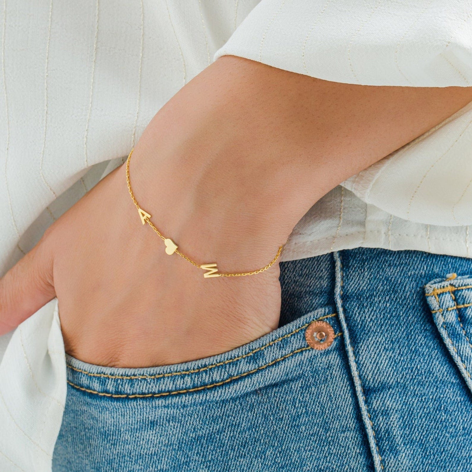 Inseparabili – Bracciale con Cuore e Iniziali - VerdeChiaro